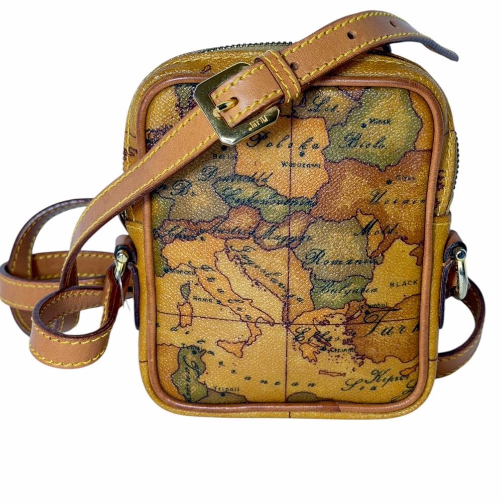 Alviero Martini 1A Classe Italy Leather Geo World Map Crossbody Zip Mini Bag - Picture 3 of 15